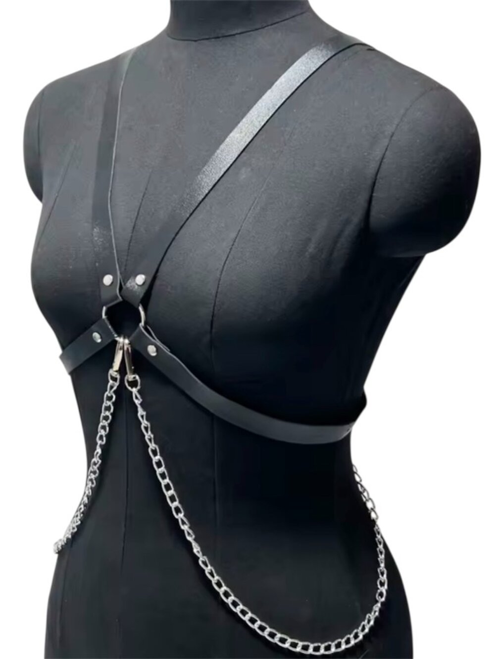 Punk Style Women PU Leather with Chains Adjustable Harness